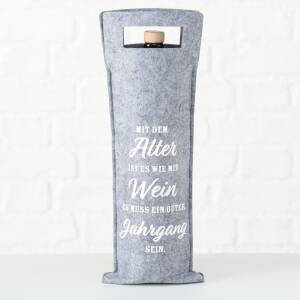 Bloominghome Weintasche zum Verschenken Spruch hellgrau (filz) Mit dem Alter