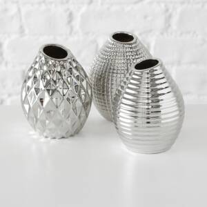 Bloominghome Vase Steingut silber im 3er Set H13 cm