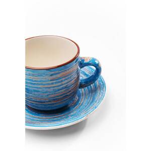 Kare Tasse mit Unterteller Swirl blau handgemacht