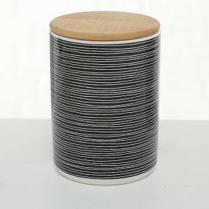 Bloominghome Vorratsdose mit Holzdeckel gestreift schwarz 14 cm