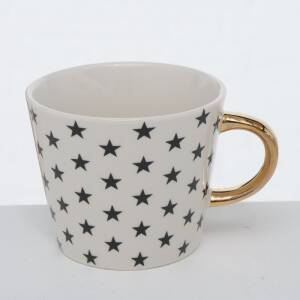 Bloominghome Tasse mit Henkel Sterne schwarz/weiß/gold 