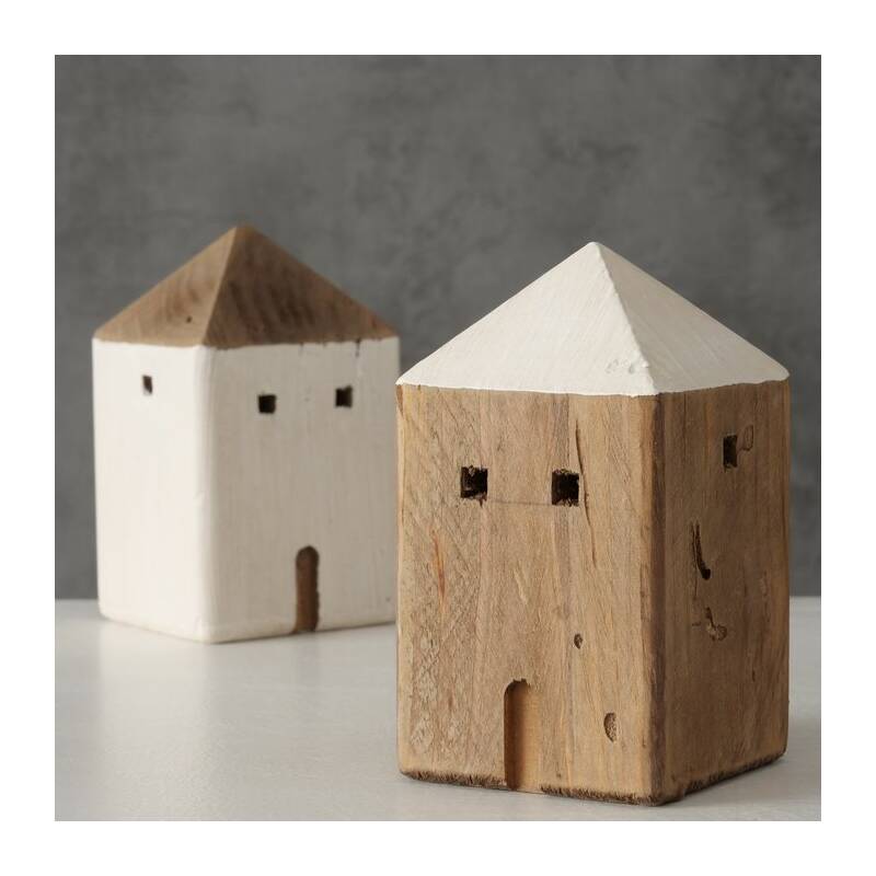 Bloominghome Dekoaufsteller Haus Towny 2er-Set Holz natur/ weiß Höhe 14 cm