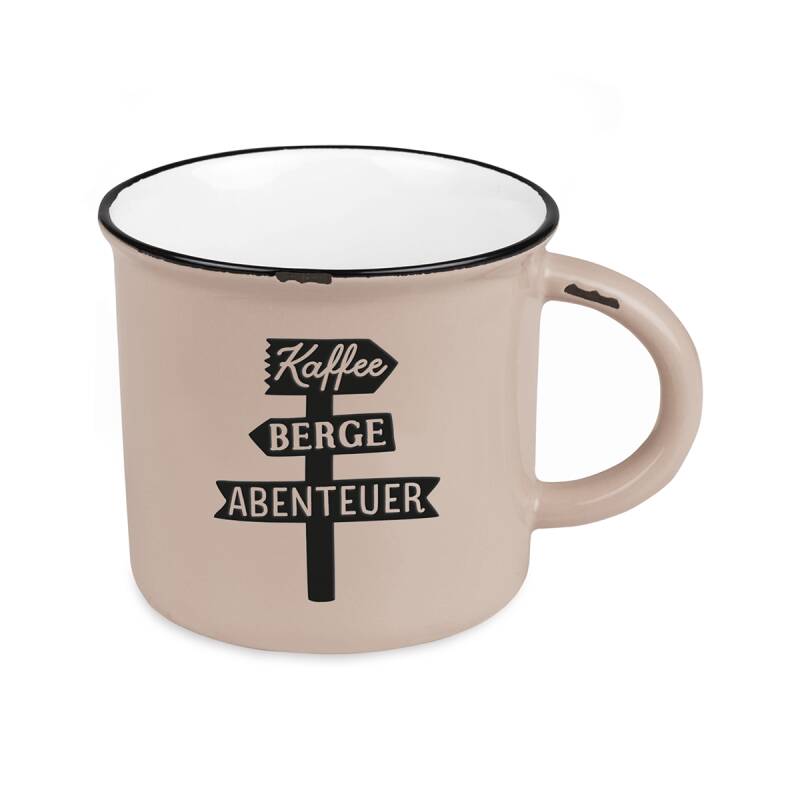Vintage-Tasse im Emaille-Look Bergglück Kaffee Berge Abenteuer