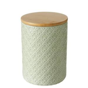 Bloominghome Vorratsdose mit Holzdeckel Porzellan Salbeigrün Design 3 Höhe 14 cm