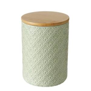 Bloominghome Vorratsdose mit Holzdeckel Porzellan Salbeigrün Design 3 Höhe 19 cm