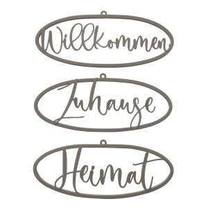 Bloominghome Wanddekoration Schild Willkommen/ Zuhause/ Heimat Eisen braun Höhe 16 cm
