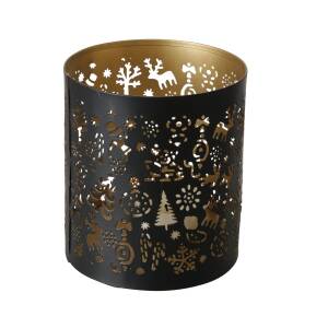 Bloominghome Windlicht Weihnachtsmotive schwarz/gold 10 cm