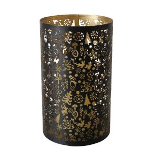 Bloominghome Windlicht Weihnachtsmotive schwarz/gold 20 cm